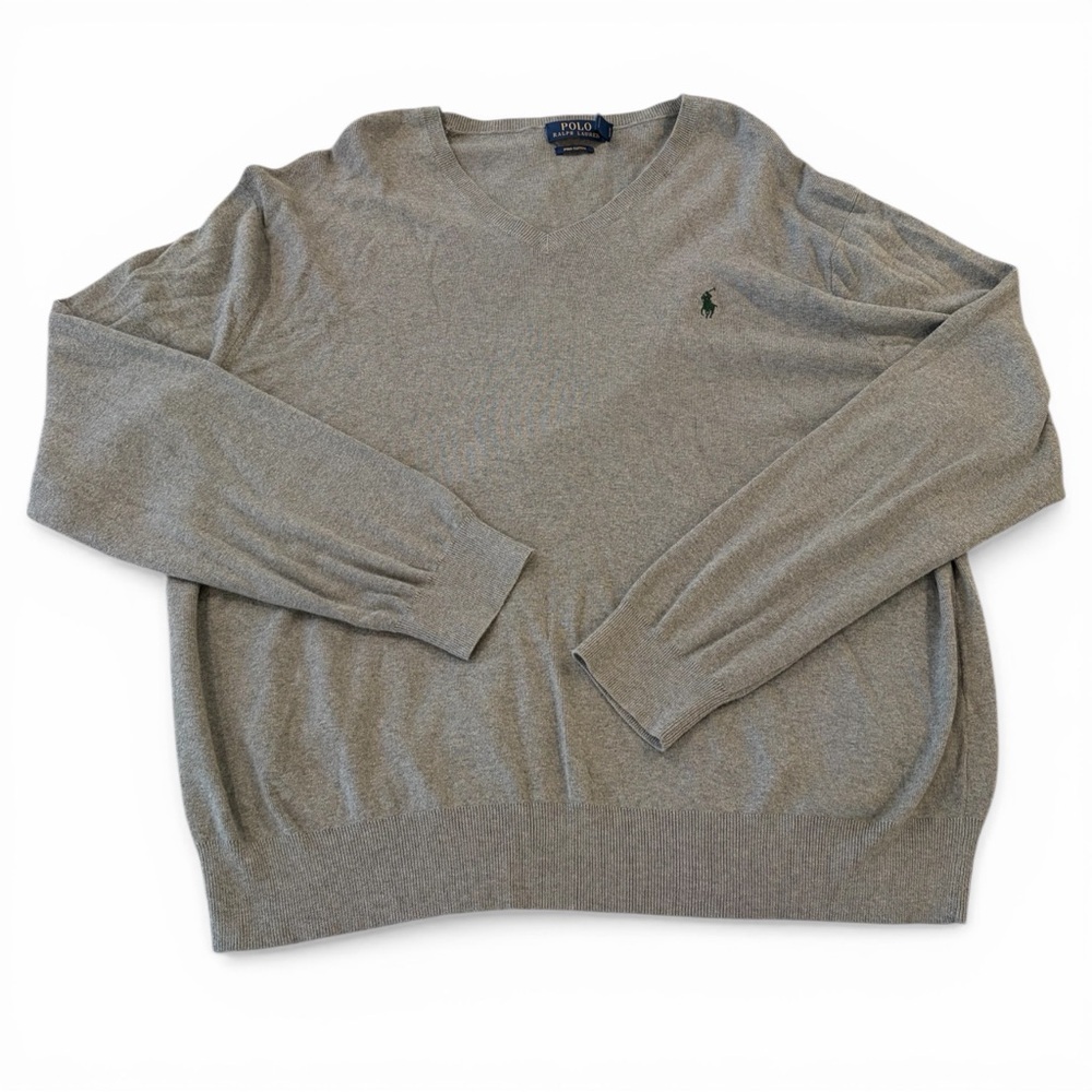 Polo Ralph Lauren‎ V Neck Sweater XXL Green Pima Cotton Pony Logo